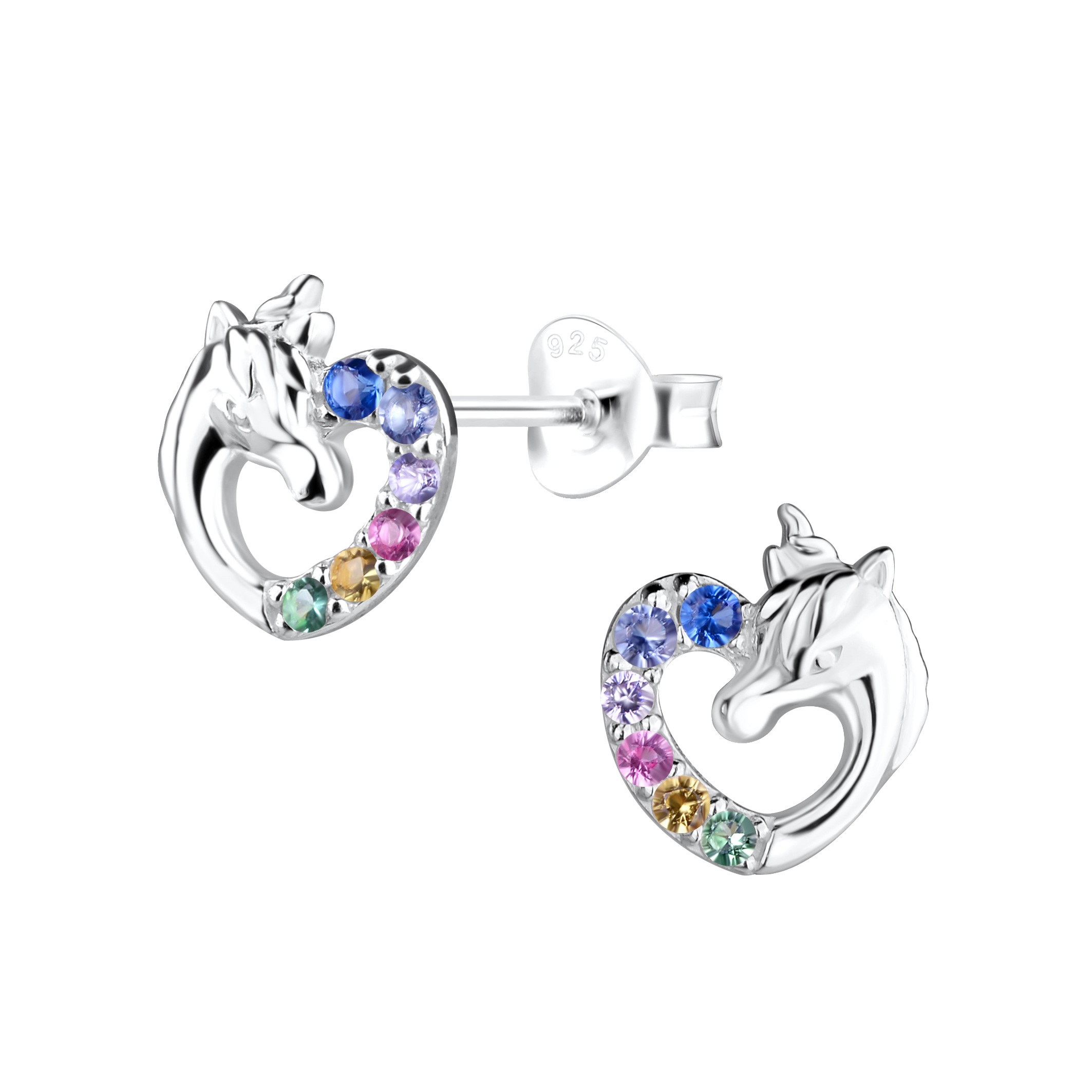 Ohrstecker Pferd im Herz mit Glitzersteinchen925 Silber e-coated