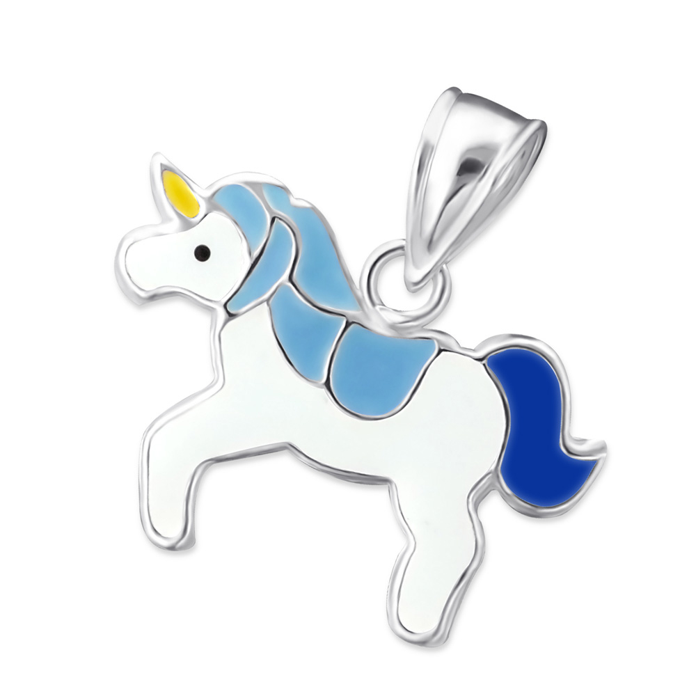 Anhänger Einhorn mit blauer Mähne 925 Silber