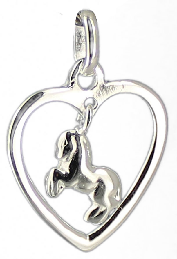 Anhänger Pferd im Herz 20 mm 925 Silber e-caoted