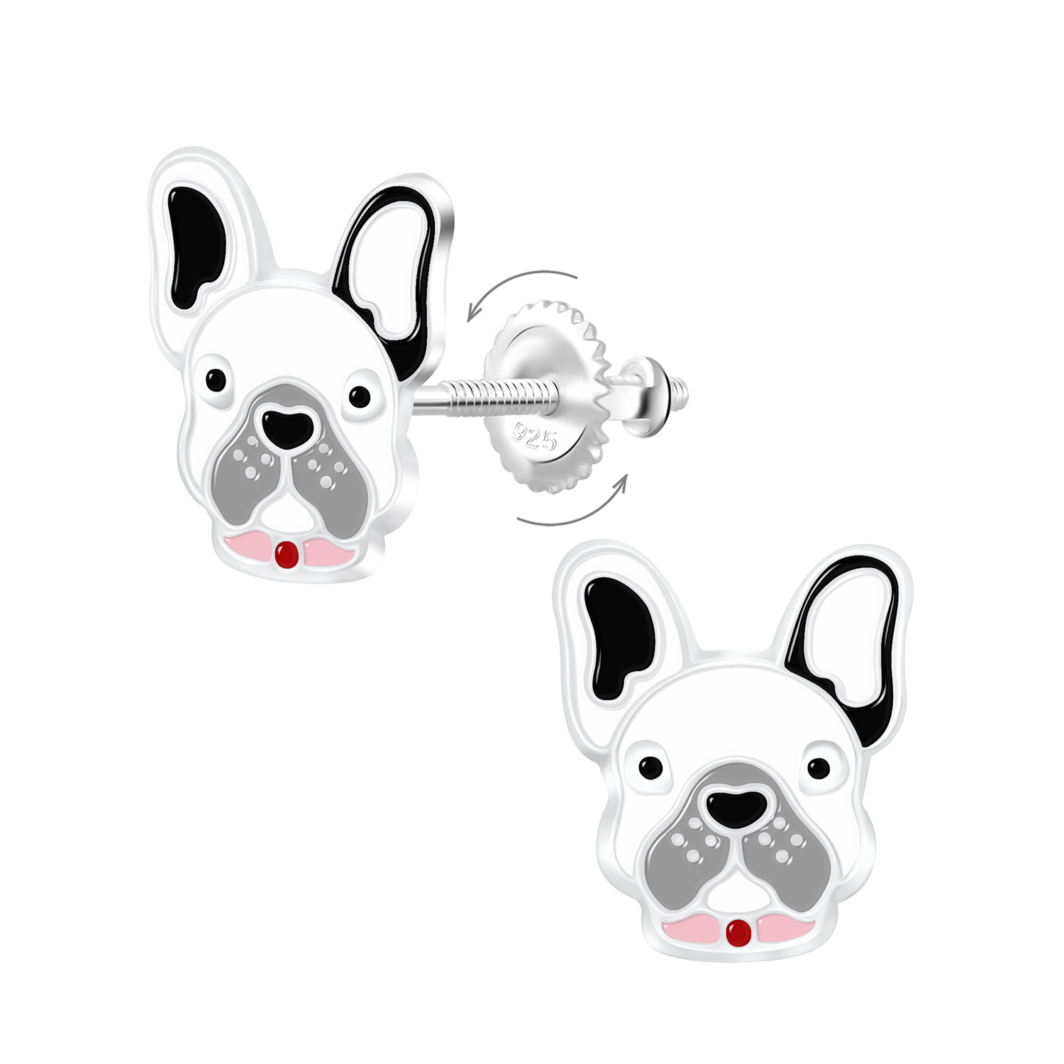 Ohrstecker BULLDOG 925 Silber e-coated Drehverschluss