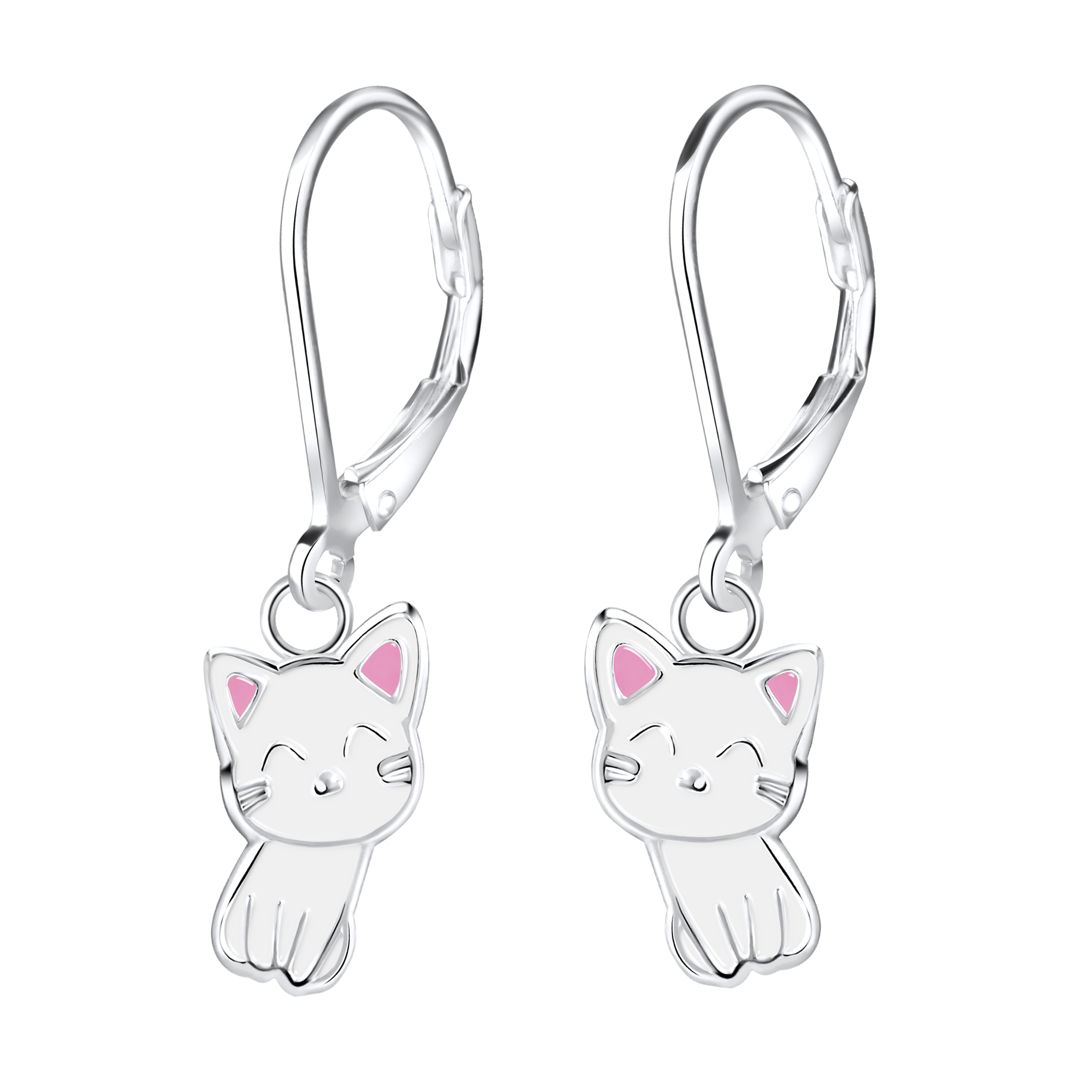 Ohrhänger rosa weißes Kätzchen 925 Silber