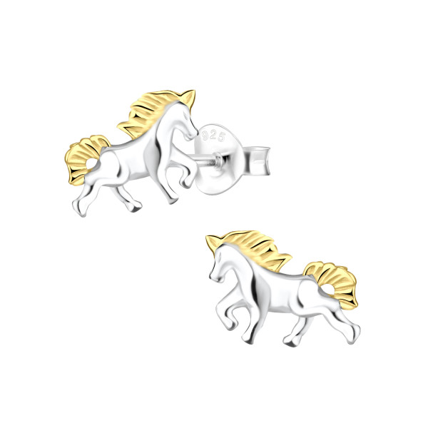 Ohrstecker Pferd mit goldener Mähne 925 Silber
