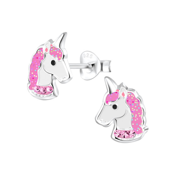 Ohrstecker Einhorn pink Kristalle 925 Silber e-coated