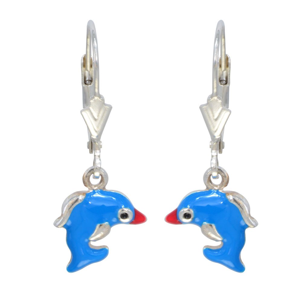 Ohrhänger Delfin 3 D blau emailliert 925 | Schmuck Silber Janusch