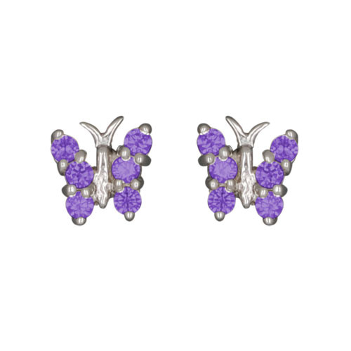 Ohrstecker Schmetterling mit lila Kristallen 925 Silber e-coated