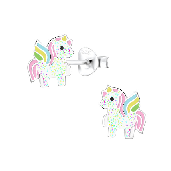 Ohrstecker Einhorn mini pastell GLITZER 925 Silber e-coated