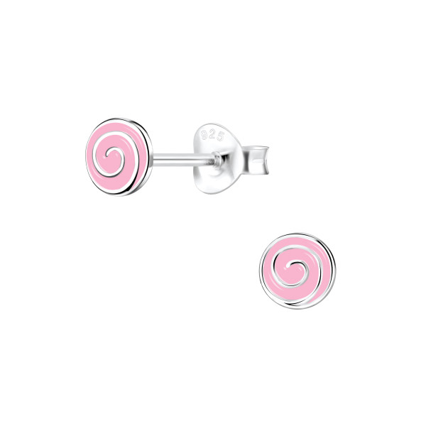 Ohrstecker rosa weiße Spirale 925 Silber e-coated