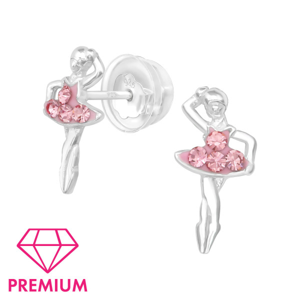 Ohrstecker Ballerina rosa Glitzer PREMIUM 925 Silber e-coated